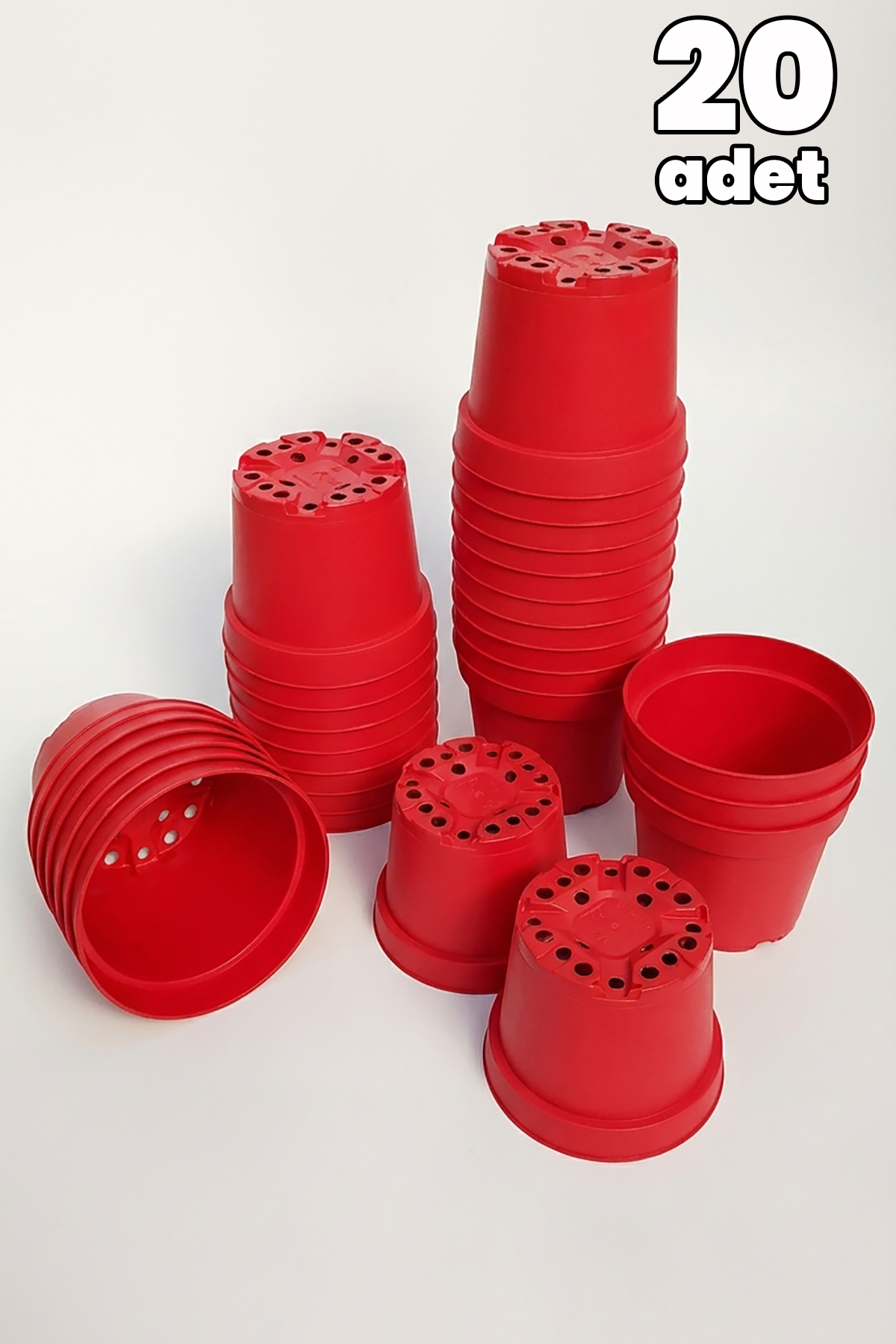 plastik-saksi-12-cm-kirmizi-tekpar-20-adet Plastik Saksı 12 cm Çap 20 Adet Kırmızı Tekpar Plastik Üretim Saksısı - Görsel 1